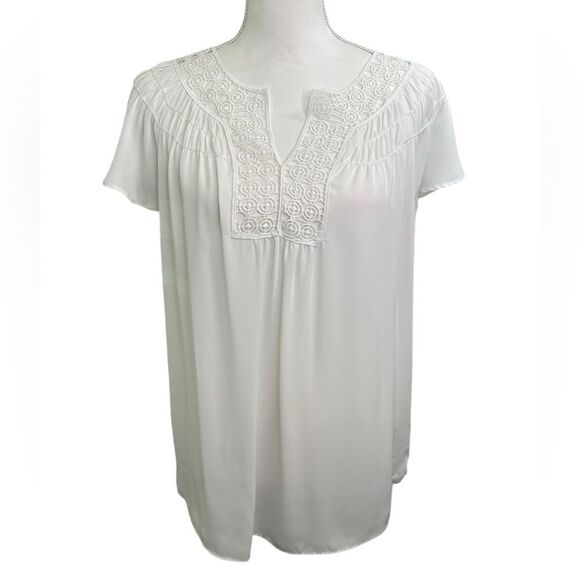 Max Studio Women's White Eyelet Blouse Size L??? - Picture 1 of 9
